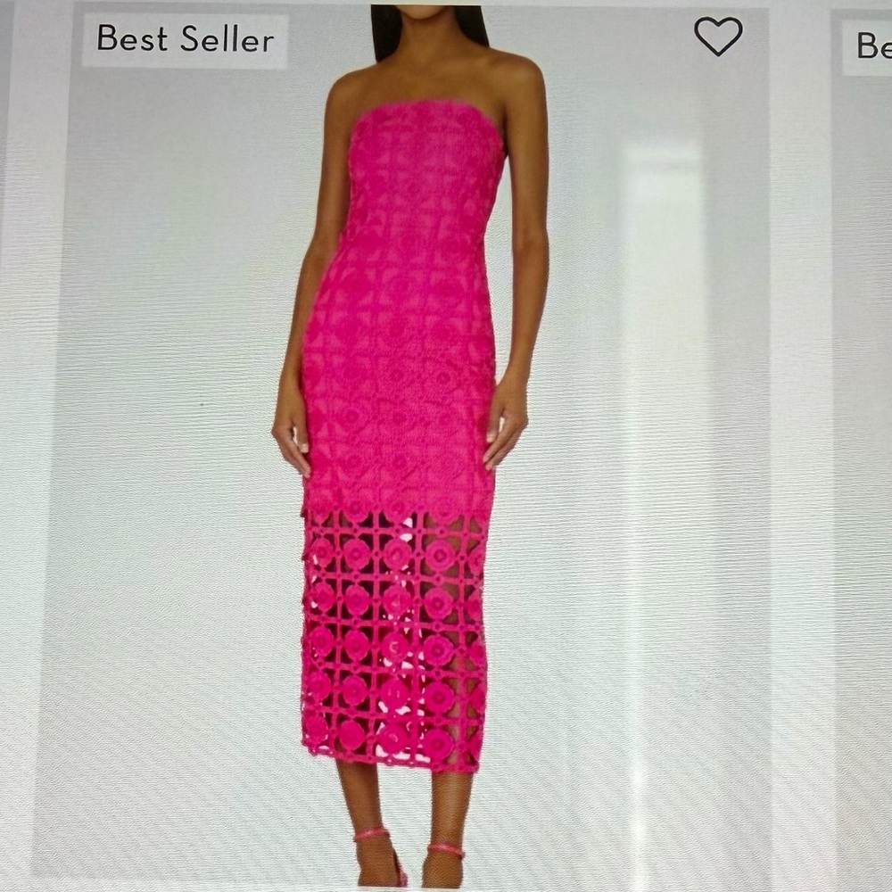 Milly Fuchsia Strapless Lace Midi Dress